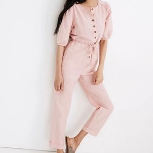 Madewell NWOT Linen-Blend Puff-Sleeve Tassel-Tie Jumpsuit